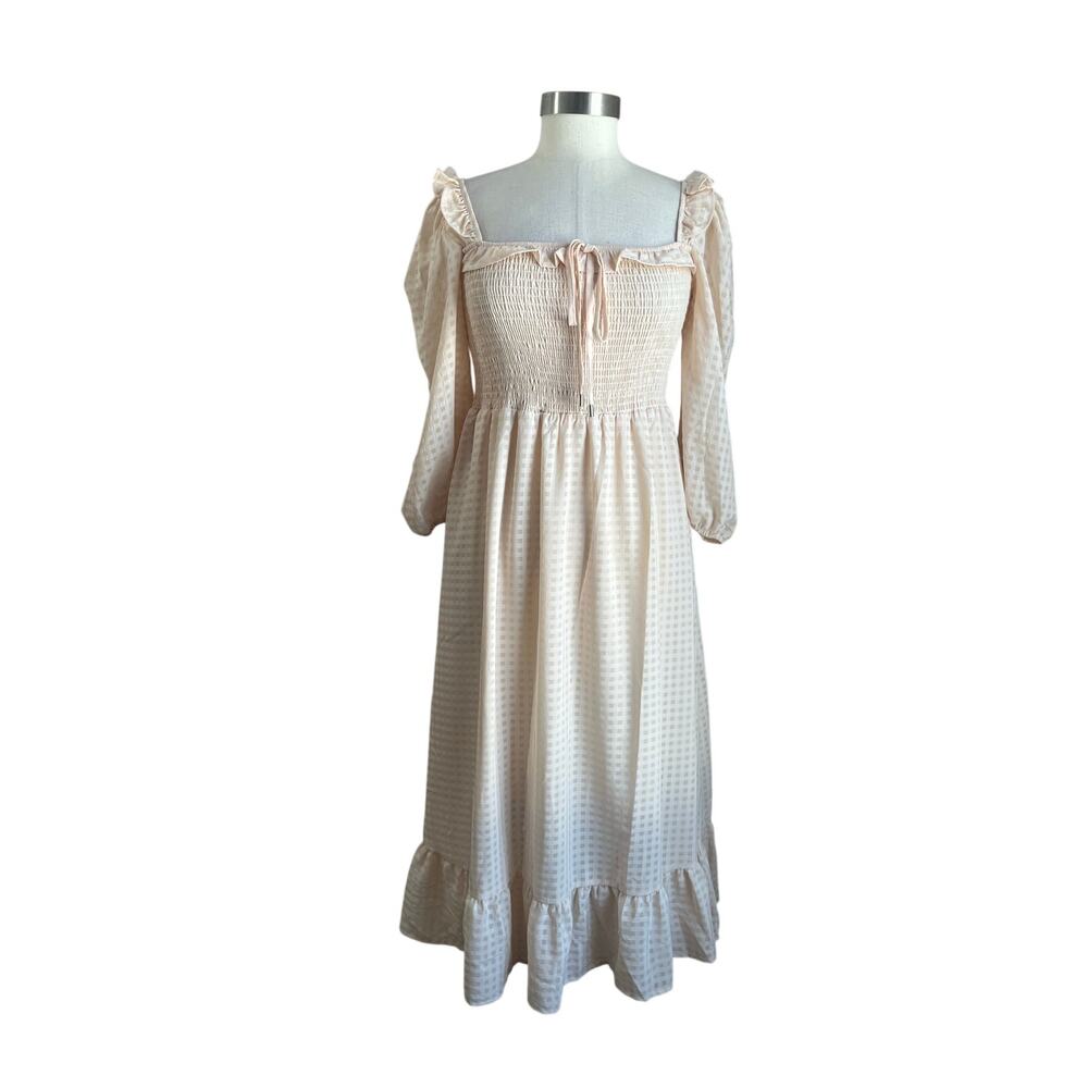 Shein Cottagecore‎ Smocked Midi Dress Sz XS Puff Sleeve Prairie Romantic